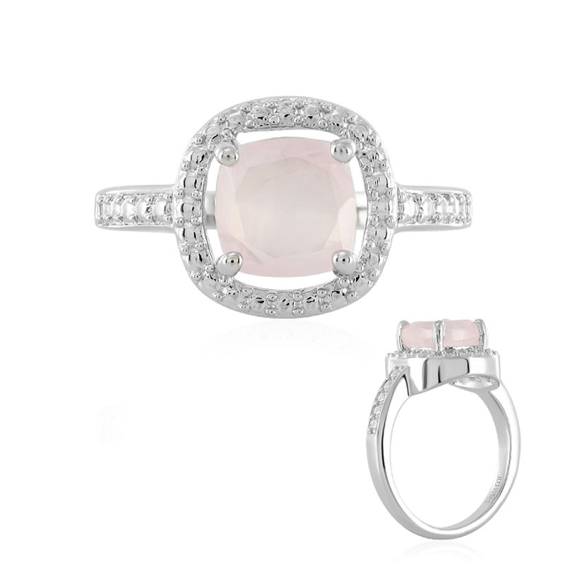 Boucles d'oreilles quartz rose taille coussin et halo de diamants