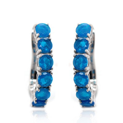 Boucles d'oreilles en argent et Opale bleu néon