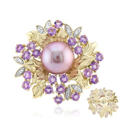 Broche en argent et Perle Ming de couleur pourpre (TPC)