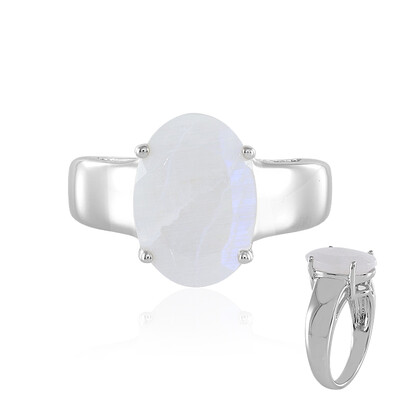 Bague en argent et Pierre de Lune arc-en-ciel