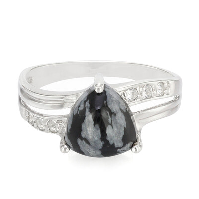 Bague en argent et Obsidienne Flocon-de-Neige