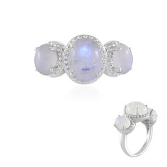 Bague en argent et Pierre de Lune arc-en-ciel