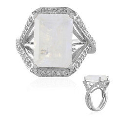 Bague en argent et Pierre de Lune arc-en-ciel