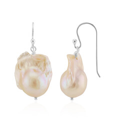 Boucles d'oreilles en argent et Perle de culture d'eau douce de couleur pêche (TPC)