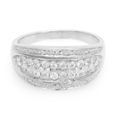 Bague en argent et Pierre de Lune arc-en-ciel