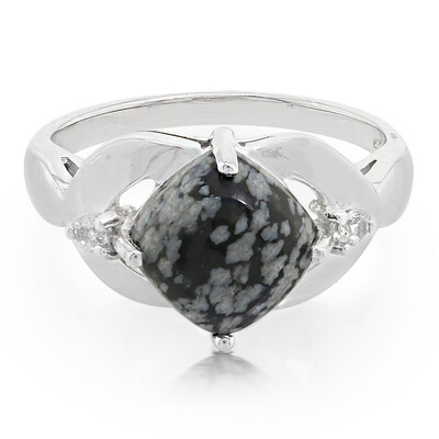 Bague en argent et Obsidienne Flocon-de-Neige