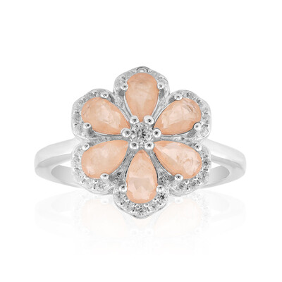 Bague en argent et Quartz pêche pastel