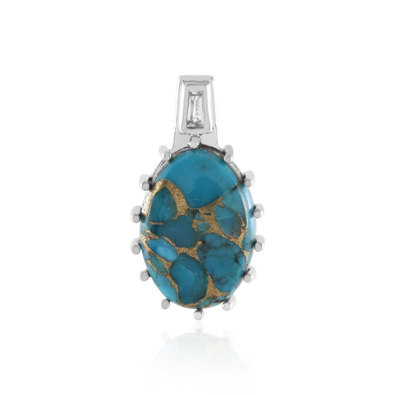 Pendentif En Turquoise Mohave De L'Arizona Et Argent 925 - 25 Carats - Bijou Unique Et Naturel