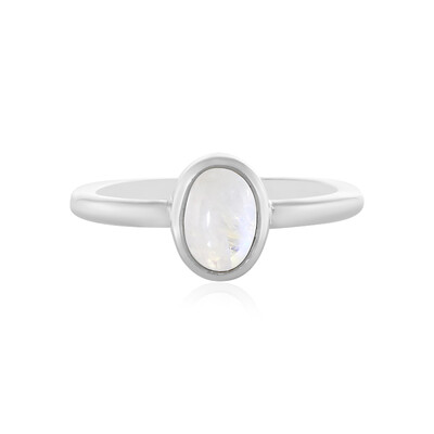 Bague en argent et Pierre de Lune arc-en-ciel