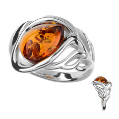 Bague en argent et Ambre baltique couleur cognac