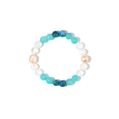 Bracelet et Perle de culture d'eau douce de couleur pêche (Riya)