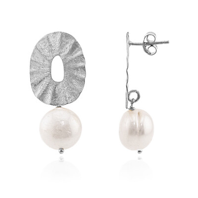 Boucles d'oreilles en argent et Perle blanche de culture d'eau douce (Joias do Paraíso)