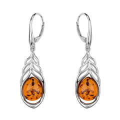 Boucles d'oreilles en argent et Ambre baltique couleur cognac