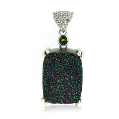 Pendentif en argent et Agate étincelante vert paon