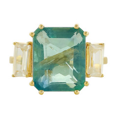 Bague en or et Fluorite bleu pétrole de Belgique