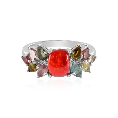 Bague en argent et Opale rouge d'Éthiopie