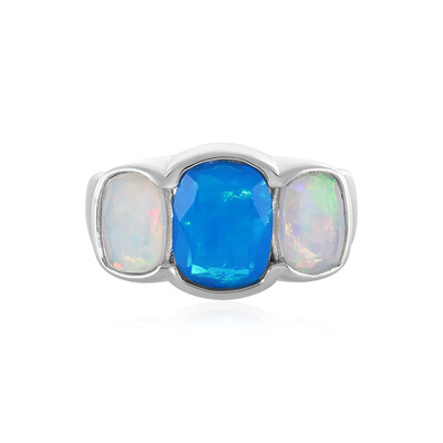 Bague en argent et Opale bleue d'Éthiopie