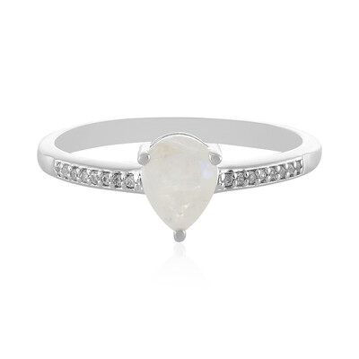 Bague en argent et Pierre de Lune arc-en-ciel