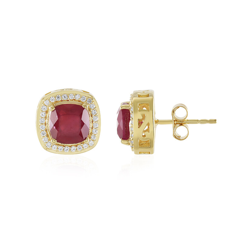 Boucles D'oreilles Clous Indiennes Plaqué Argent - Rubis & CZ, Pour Mariage/fête