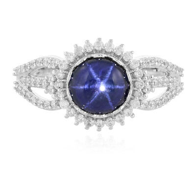 Bague en argent et Saphir étoilé bleu