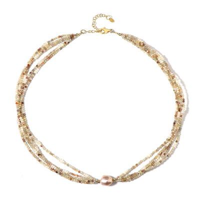 Collier en argent et Perle de culture d'eau douce de couleur pêche (Riya)