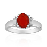 Bague en argent et Opale rouge d'Éthiopie