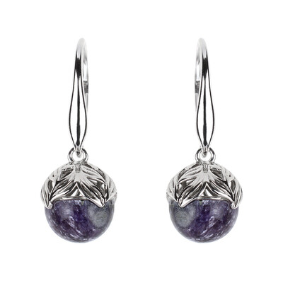 Boucles d'oreilles en argent et Charoïte (dagen)