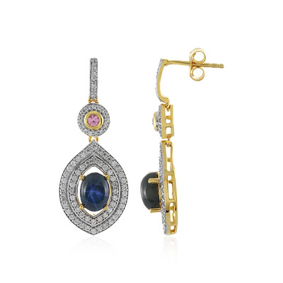 Boucles d'oreilles en argent et Saphir étoilé bleu