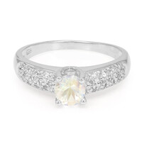 Bague en argent et Pierre de Lune arc-en-ciel
