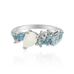 Bague en argent et Pierre de Lune arc-en-ciel