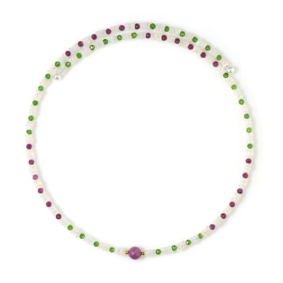Collier ras du cou en acier et Rubis du Mozambique (Riya)