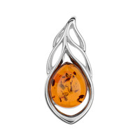 Pendentif en argent et Ambre baltique couleur cognac