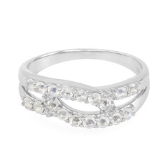 Bague pour homme en argent et Pierre de Lune arc-en-ciel