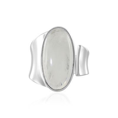 Bague en argent et Pierre de Lune arc-en-ciel