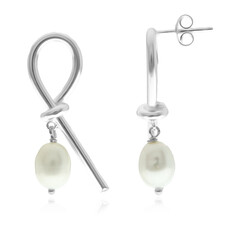 Boucles d'oreilles en argent et Perle blanche de culture d'eau douce (Joias do Paraíso)