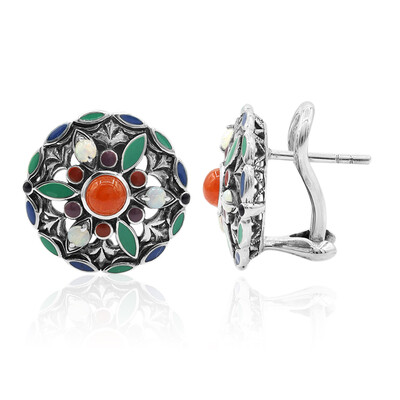 Boucles d'oreilles en argent et Jadéite rouge