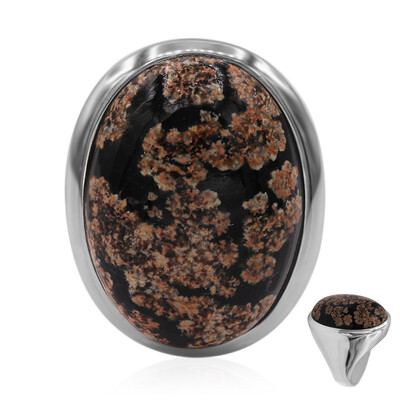 Bague en argent et Obsidienne fleurie