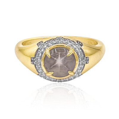 Bague en or et Saphir étoilé bleu argenté