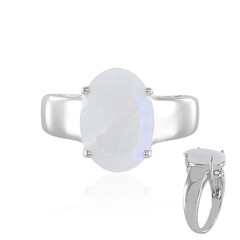 Bague en argent et Pierre de Lune arc-en-ciel