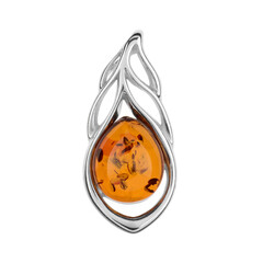 Pendentif en argent et Ambre baltique couleur cognac