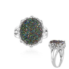 Bague en argent et Agate étincelante vert paon