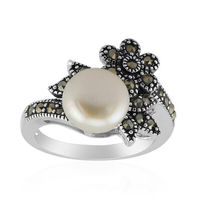 Bague en argent et Perle blanche de culture d'eau douce
