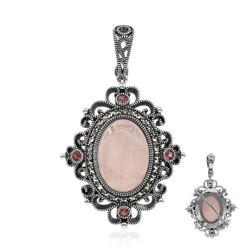 Bijou d'Artiste - Grand Pendentif / Broche Bronze Doré Quartz