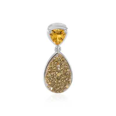 Pendentif en argent et Agate étincelante dorée