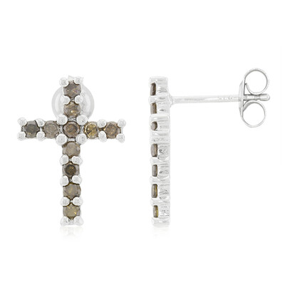 Boucles d'oreilles en argent et Diamant chocolat