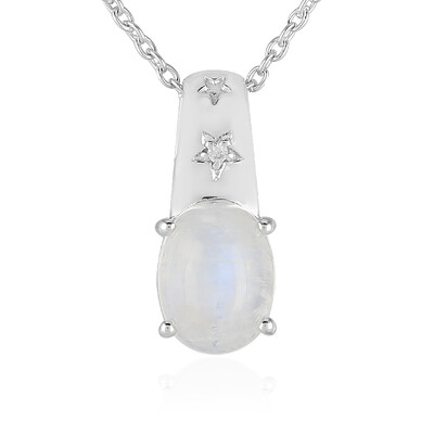 Collier en argent et Pierre de Lune arc-en-ciel