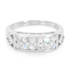 Bague en argent et Pierre de Lune arc-en-ciel