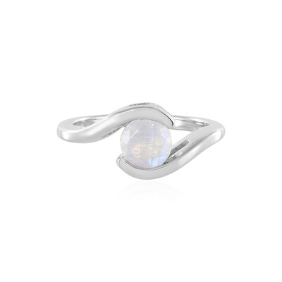 Bague en argent et Pierre de Lune arc-en-ciel