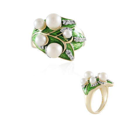 Bague en argent et Perle blanche de culture d'eau douce (Adela Silber)