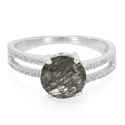 Bague en argent et Quartz rutile noir
